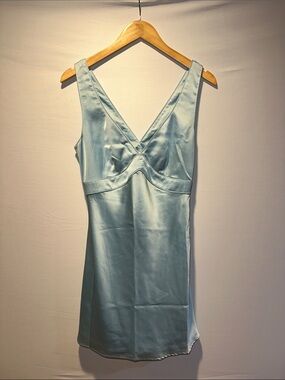 Abercrombie & Fitch Light Blue Satin Plunge Mini Dress